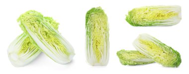 Taze kesilmiş Çince lahana beyaz arka plan üzerinde ayarla