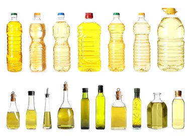 Beyaz arka plan üzerinde petrol farklı şişe ayarla