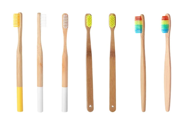 Set Bamboo Toothbrushes White Background — Stock Photo, Image