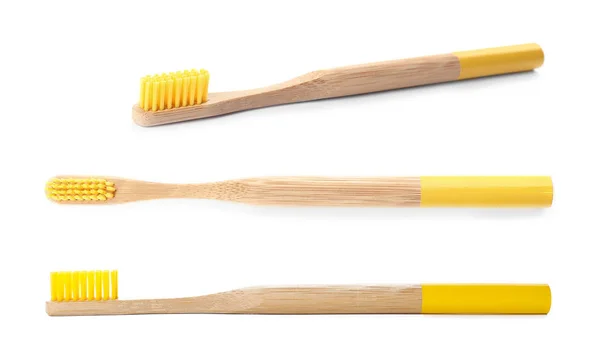 Set Bamboo Toothbrush White Background — Stock Photo, Image