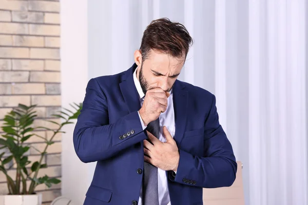 Ill Businessman Suffering Cough Office — Stock Photo, Image