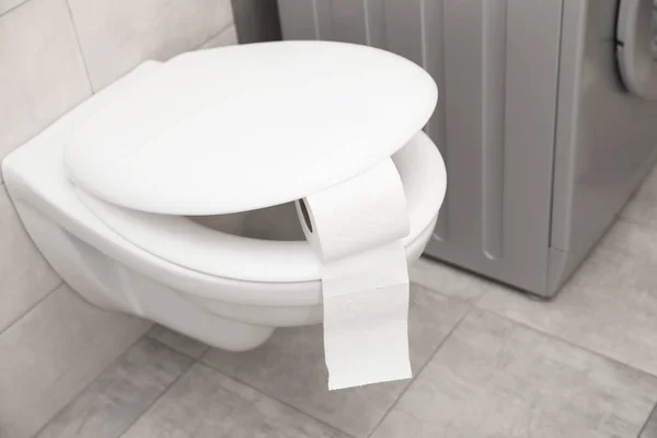 Туалетная Чаша Бумажным Рулоном Ванной Комнате — стоковое фото