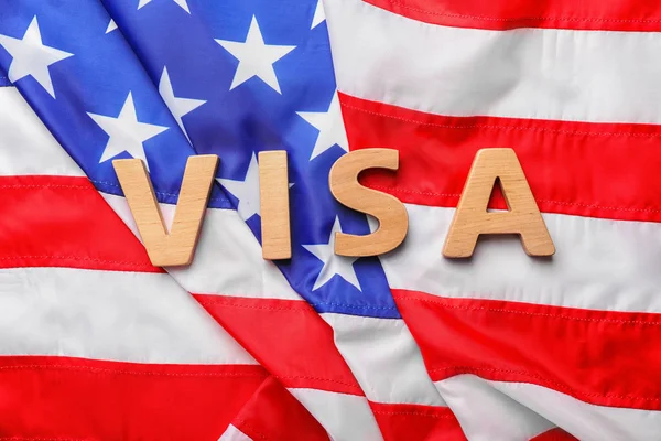 Composition Plate Avec Mot Visa Sur Drapeau Des États Unis — Photo