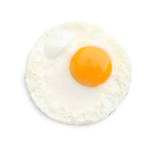 油炸阳光明媚的一面在白色背景上的鸡蛋 顶视图 — 图库照片