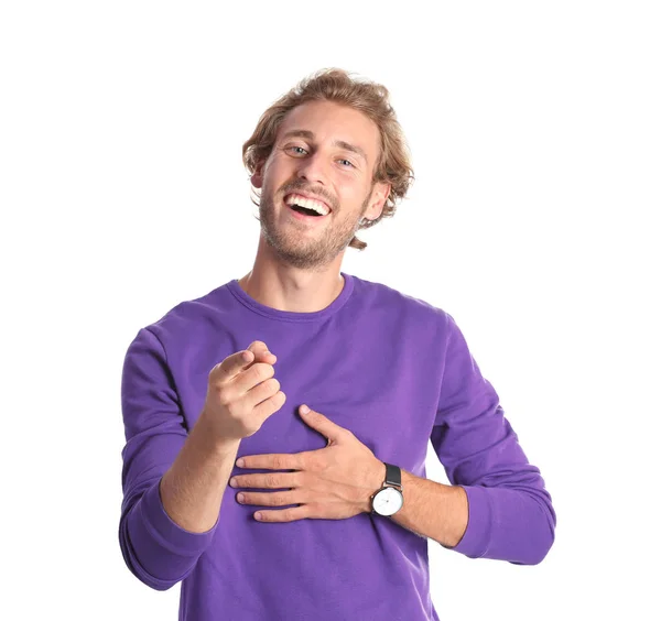 Handsome Young Man Laughing White Background — Stock Photo, Image