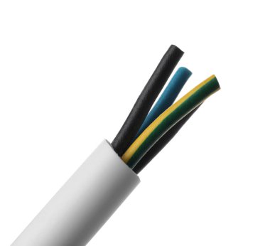 Renk kabloları Beyaz arka plan üzerinde ceketli. Elektrik teknisyen temini