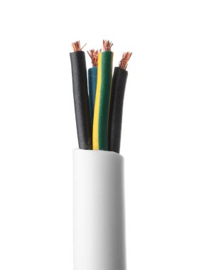 Renk kabloları Beyaz arka plan üzerinde ceketli. Elektrik teknisyen temini
