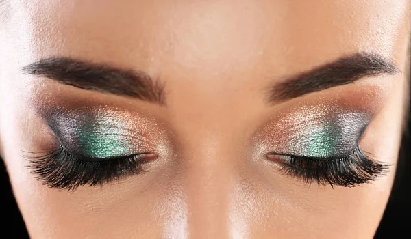 Young Woman Eyelash Extensions Beautiful Makeup Closeup View — Stock Photo, Image