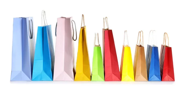 Colorful Paper Shopping Bags White Background — Stock Photo, Image
