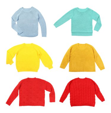 Beyaz arka plan üzerinde rahat sıcak kazak ayarla