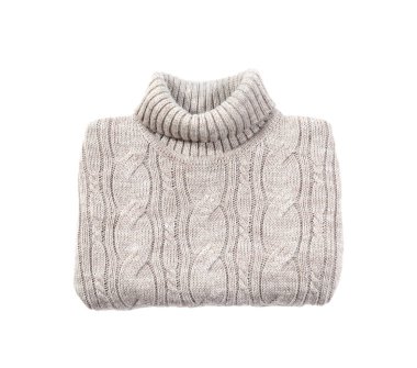 Sıcak sıcak kazak beyaz zemin üzerine, üstten görünüm katlanmış