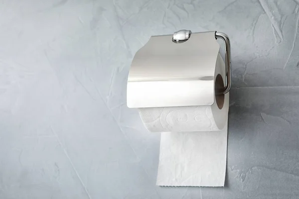 Holder Toilet Paper Roll Gray Background Space Text — Stock Photo, Image