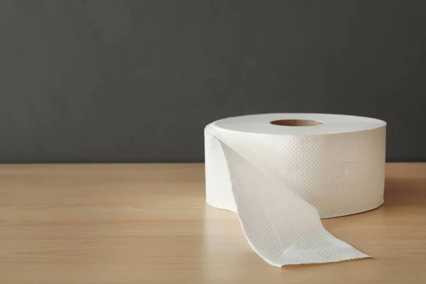 Soft Toilet Paper Roll Wooden Table Space Text — Stock Photo, Image