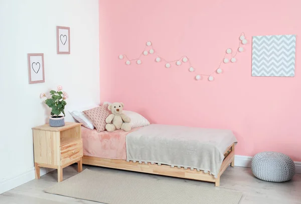 Cozy Child Room Interior Comfortable Bed — Stock Photo, Image