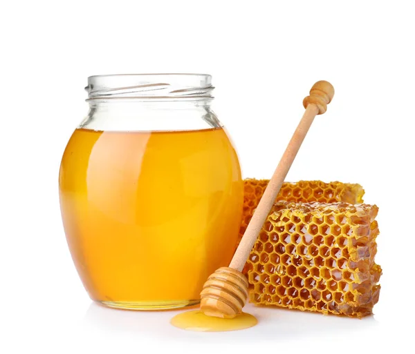 Composition Fresh Honey White Background — Stock Photo, Image