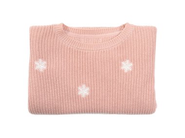 Sıcak sıcak kazak beyaz zemin üzerine, üstten görünüm katlanmış