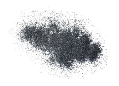 Beyaz arka plan üzerinde üstten görünüm dağınık haşhaş tohumu