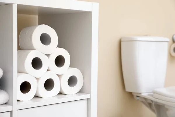 Toilet Paper Rolls Cabinet Shelf Bathroom — Stock Photo, Image