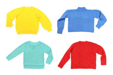 Beyaz arka plan üzerinde rahat sıcak kazak ayarla