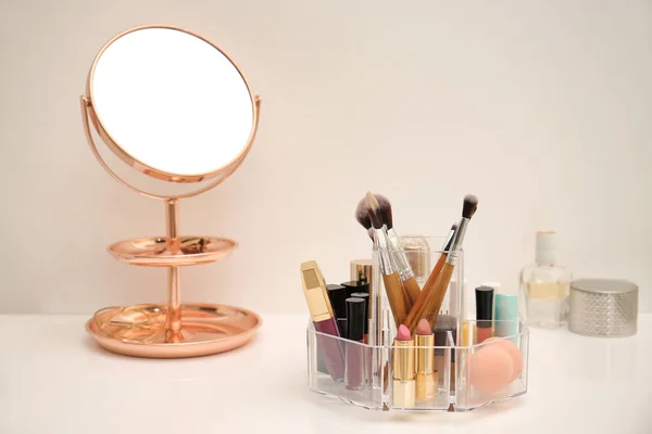 Makeup Cosmetic Products Tools Organizer Dressing Table — Stock Photo, Image