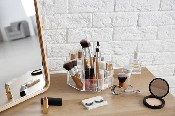 Makeup Cosmetic Products Tools Dressing Table — Stock Photo, Image