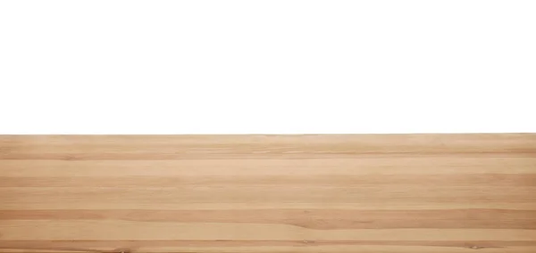Stilvolle Holztischplatte Vor Weißem Hintergrund — Stockfoto