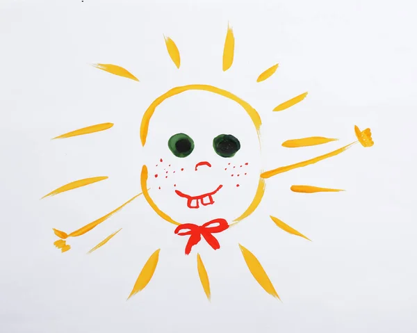 Bunte Kinder Malen Schöne Sonne Auf Weißem Hintergrund — Stockfoto