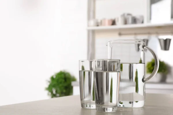 Glassware Fresh Water Table Indoors Space Text — Stock Photo, Image