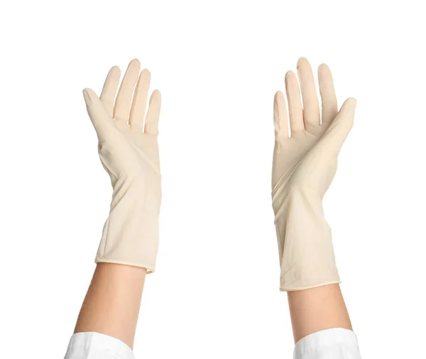 白い背景に医療用手袋の医師 — ストック写真