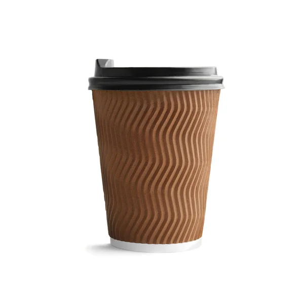 Kaffeetasse Zum Mitnehmen Aus Papier Mit Deckel Auf Weißem Hintergrund — Stockfoto