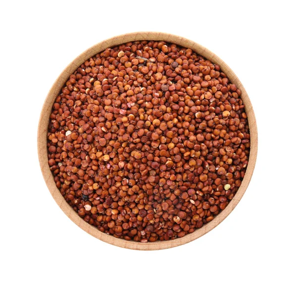 Schale Mit Rotem Quinoa Auf Weißem Hintergrund Draufsicht — Stockfoto