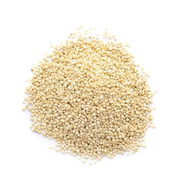 Beyaz Arka Plan Üstten Görünüm Üzerinde Ham Quinoa Yığını — Stok fotoğraf