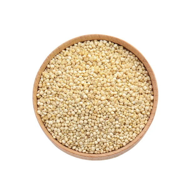 Skål Med Quinoa Vit Bakgrund Ovanifrån — Stockfoto