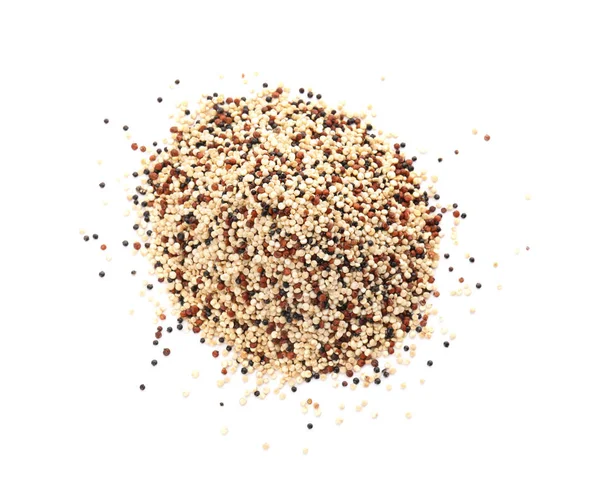 Högen Blandade Quinoa Frön Vit Bakgrund Ovanifrån — Stockfoto