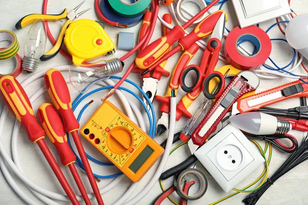 Set Electrician Tools Table Top View — Stock Photo, Image