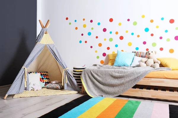 Moderna Habitación Infantil Interior Con Cama Tienda Juegos — Foto de Stock