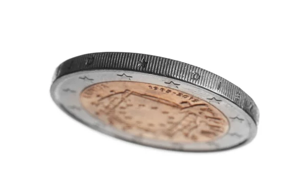 Две Монеты Евро Латвии Изолированы Белом — стоковое фото