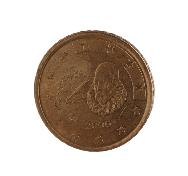 Moneta Spagnola Cinquanta Euro Cent Sfondo Bianco — Foto Stock