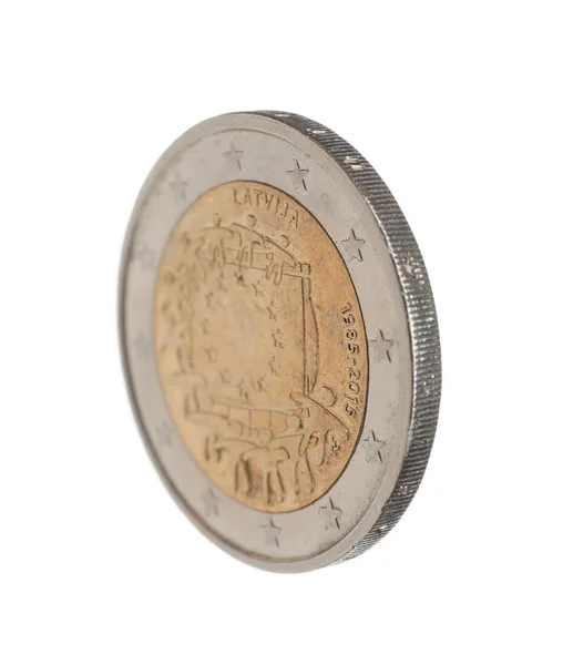 Moneda Letona Dos Euros Aislada Blanco —  Fotos de Stock