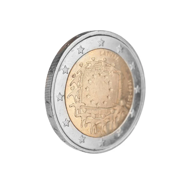 Lettiska Två Euromynt Isolerad Vit — Stockfoto
