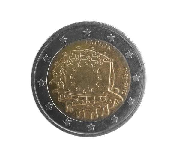 Lettiska Två Euromynt Isolerad Vit — Stockfoto