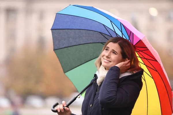 Femme Avec Parapluie Ville Jour Pluie Automne — Photo