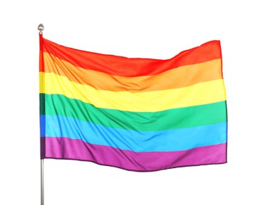 Beyaz arka planda çırpınan gökkuşağı Lgbt bayrağı. Eşcinsel hakları hareketi