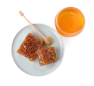 kavanoz bal üzerine beyaz izole ile kompozisyon