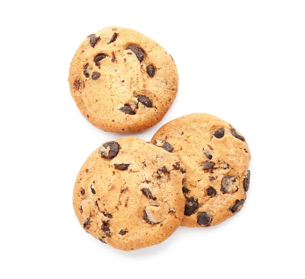 Tasty Chocolate Chip Cookies White Background Top View — Stock Photo, Image