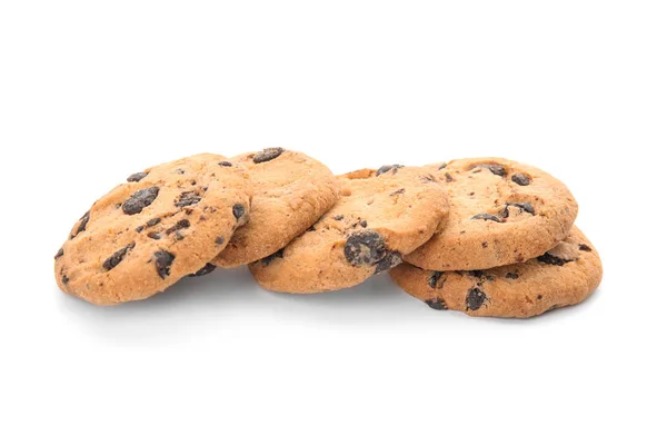 Mucchio Gustosi Biscotti Cioccolato Sfondo Bianco — Foto Stock