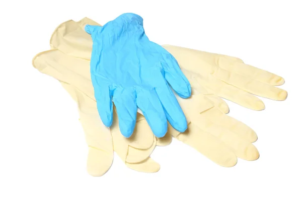 Diferentes Guantes Protectores Sobre Fondo Blanco Artículo Médico — Foto de Stock