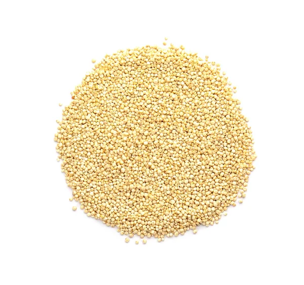 Pilha Quinoa Crua Fundo Branco Vista Superior — Fotografia de Stock