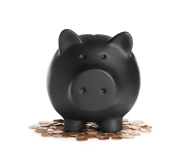 Piggy Bank Coins White Background — Stock Photo, Image