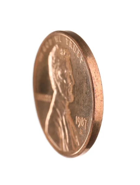 Монета Один Цент Белом Фоне — стоковое фото